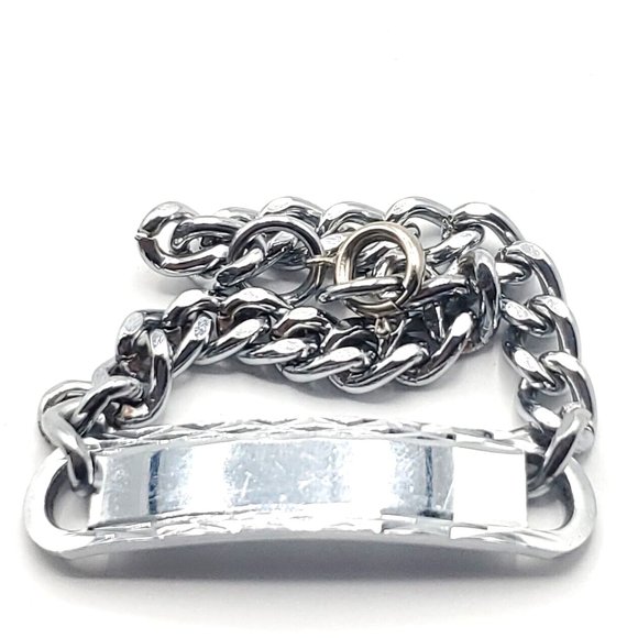 Stainless Steel Link Chain Bracelet Mens Silver Toned ID Panel 7.50 in. Length - Picture 6 of 9